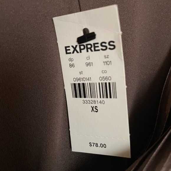 Express, Faux Wrap, Banded Bottom, Shimmery Chocolate Color V-Neck Blouse - Picture 5 of 8